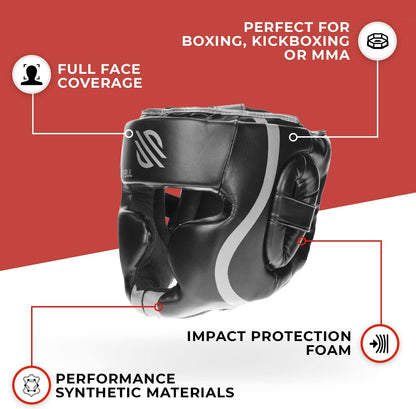 Essential Boxing Headgear for Men & Women, Muay Thai MMA Headgear with Protective Padding, Full Face Coverage for Sparring Training