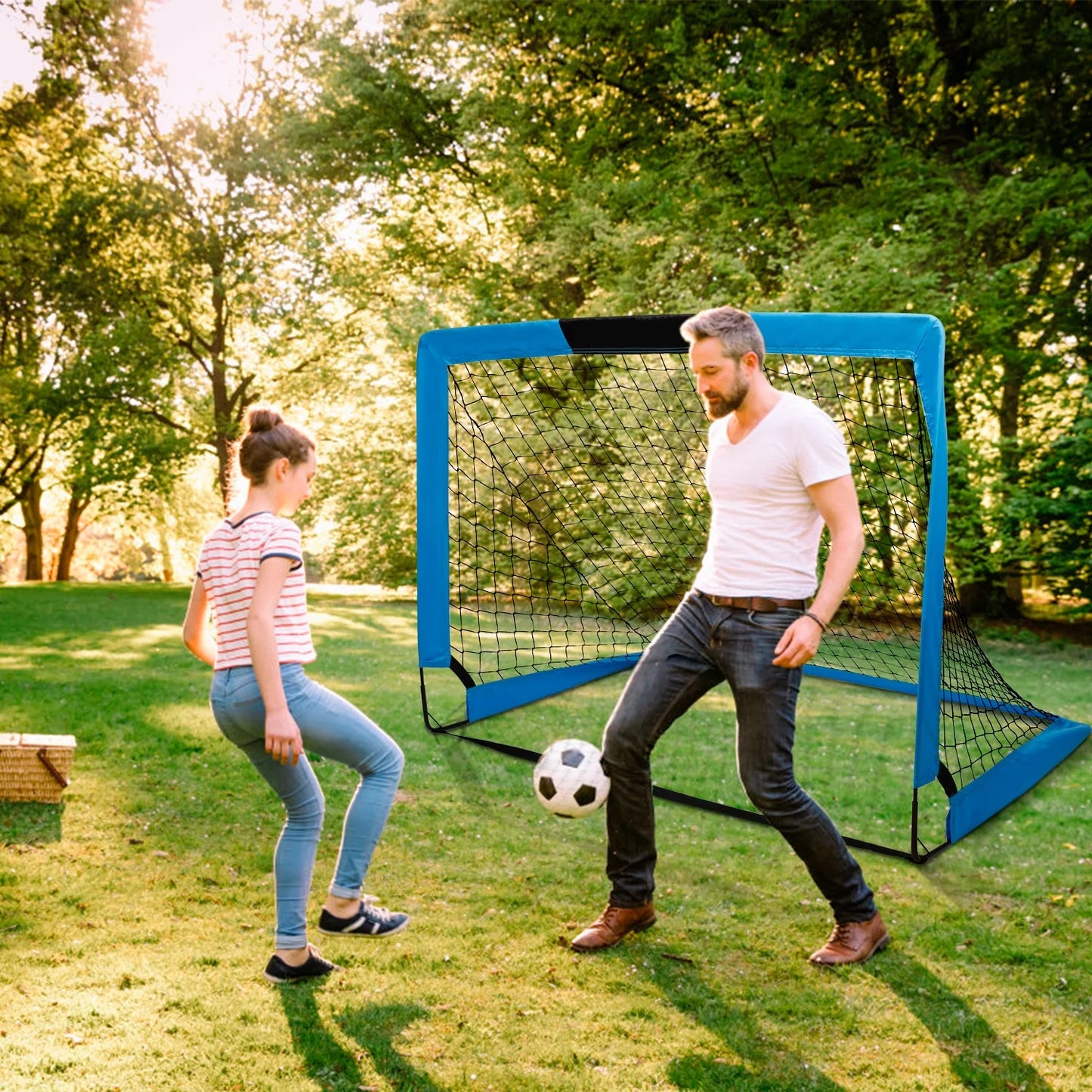 Portable Set of 2 Soccer Goals, 4X3Ft Folding Soccer for Backyard Training for Kids and Teens,Blue