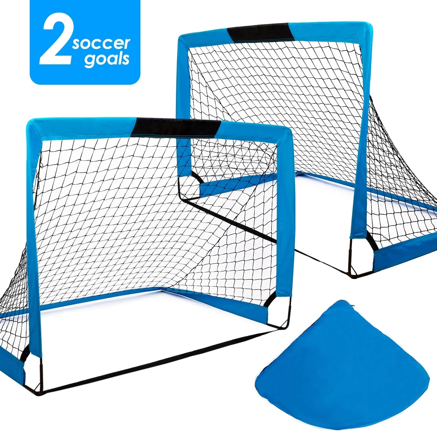 Portable Set of 2 Soccer Goals, 4X3Ft Folding Soccer for Backyard Training for Kids and Teens,Blue